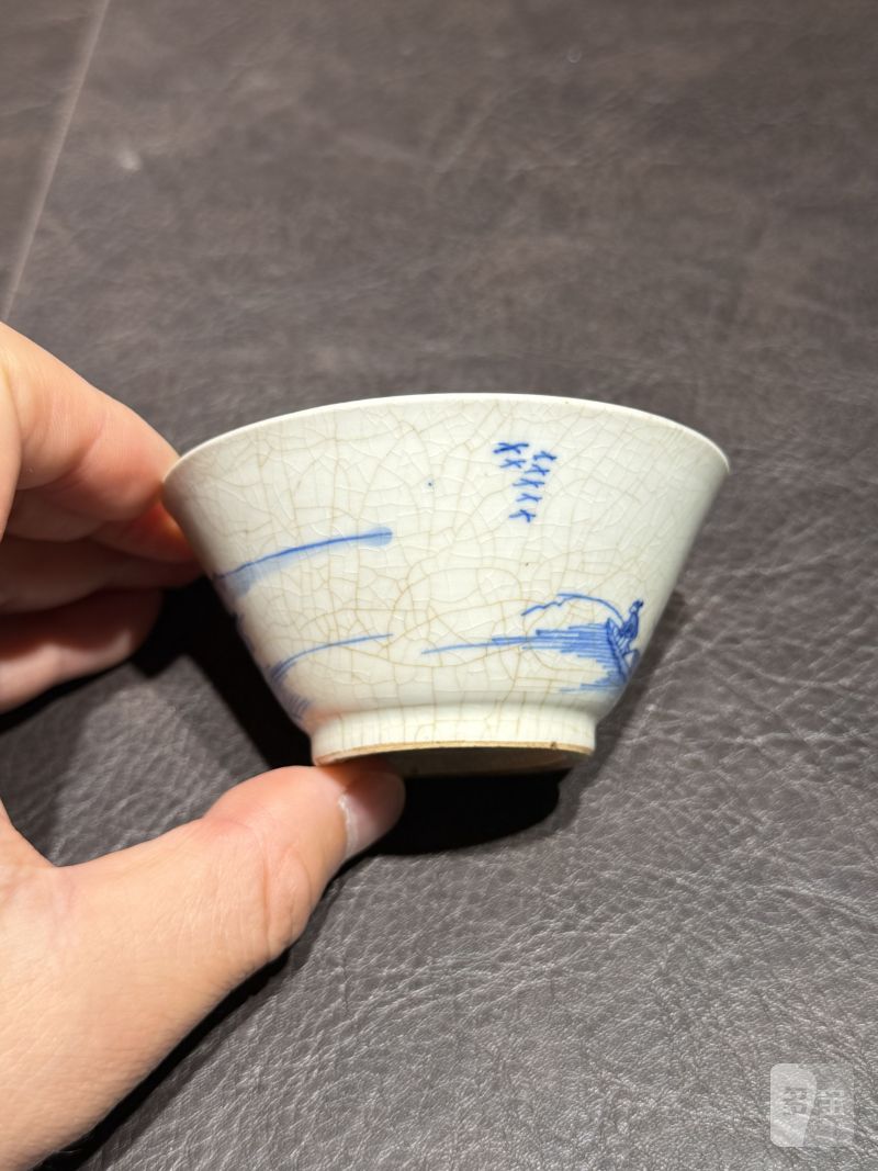 清康熙 青花山水高仕图若深杯 - 图8